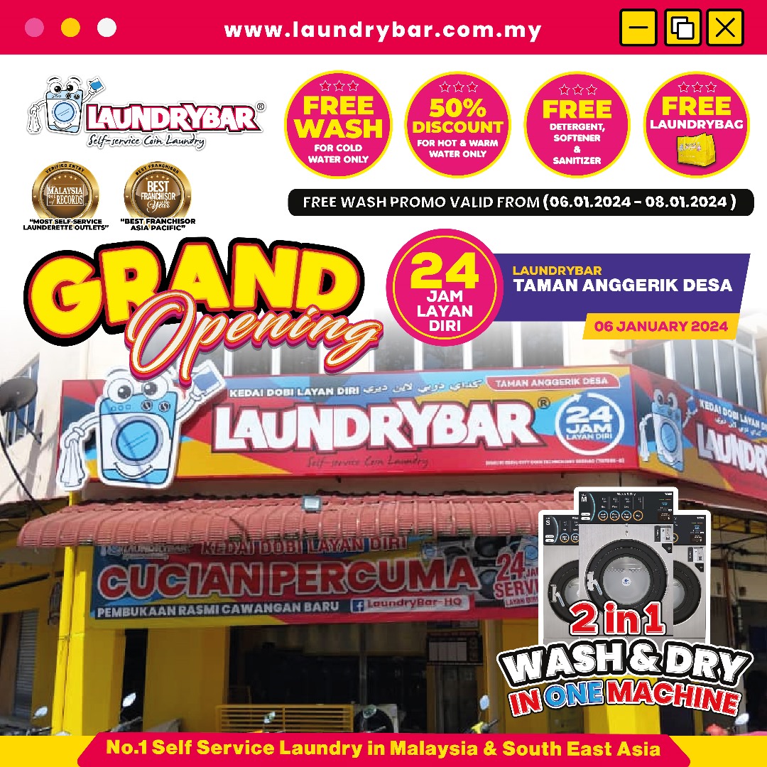 GRAND OPENING – LAUNDRYBAR MODEN MEGASTORE TAMAN ANGGERIK DESA, TANJUNG MALIM