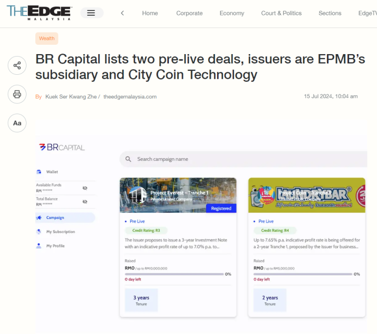 BR Capital lists two pre-live deals, issuers are EPMB’s subsidiary and City Coin Technology
