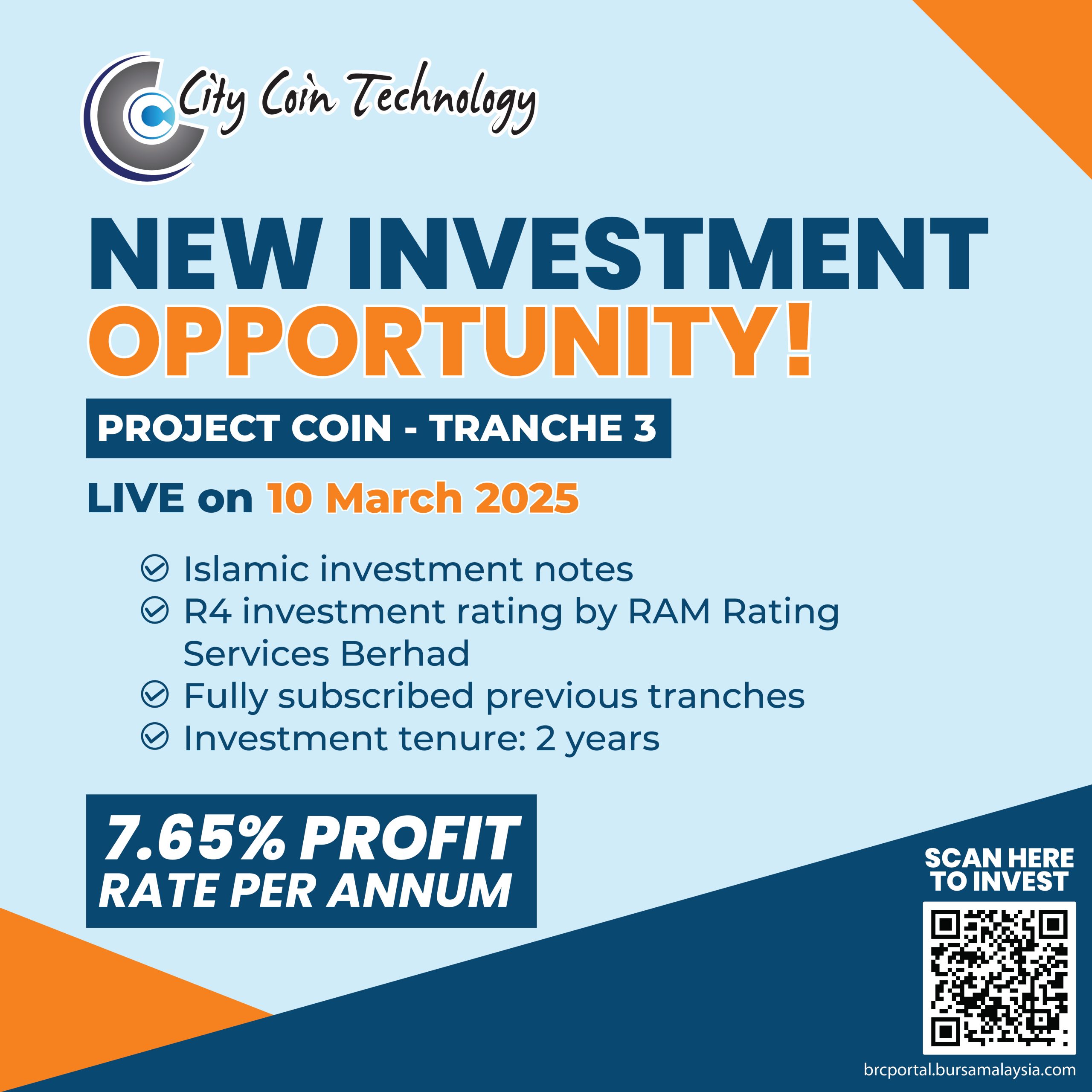 CITY COIN TECHNOLOGY BERHAD UNVEILS PROJECT COIN – TRANCHE 3, EXPANDING INVESTMENT OPPORTUNITIES